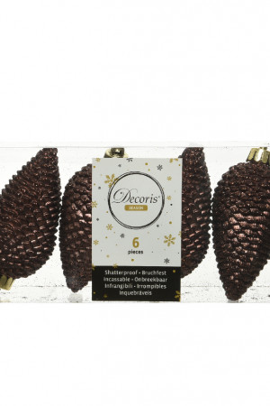 Пластиковая елочная игрушка Шишка темно-коричневый, 80 мм., 6 шт., Kaemingk (028589)