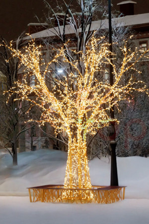 Светодиодное дерево Ветвистое золотое со скамейкой 5.3 м., Conso (PL31-i61)