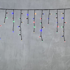 Светодиодная бахрома с колпачком 3,1*0,5 м., 120 разноцветных LED ламп, каучуковый черный провод, LTC (LL120-1-2M)