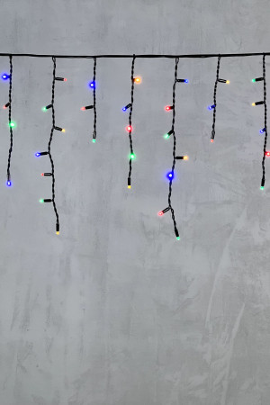 Светодиодная бахрома с колпачком 3,1*0,5 м., 120 разноцветных LED ламп, каучуковый черный провод, LTC (LL120-1-2M)