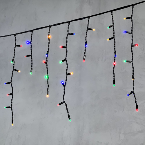 Светодиодная бахрома с колпачком 3,1*0,5 м., 120 разноцветных LED ламп, каучуковый черный провод, LTC (LL120-1-2M)