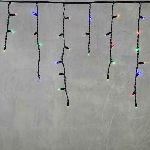 Светодиодная бахрома с колпачком 3,1*0,5 м., 120 разноцветных LED ламп, каучуковый черный провод, LTC (LL120-1-2M)