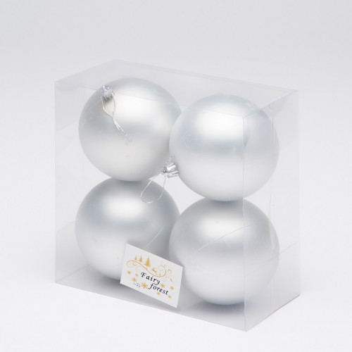 Набор пластиковых шаров Глория 100 мм., серебро матовый, 4 шт., ЕлкиТорг (150402)