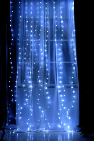 Занавес-роса 2.8×3 м. на крючках, пульт, IP20, серебристая нить, 300 белых LED, 8 режимов, USB, Luazon Lighting (4814716)