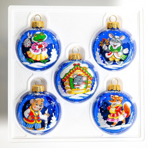 Набор стеклянных шаров Теремок 5 шт., 60 мм., синий,  Ёлочка (С2392/2)