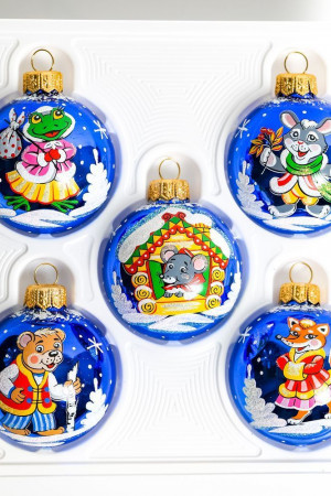 Набор стеклянных шаров Теремок 5 шт., 60 мм., синий,  Ёлочка (С2392/2)