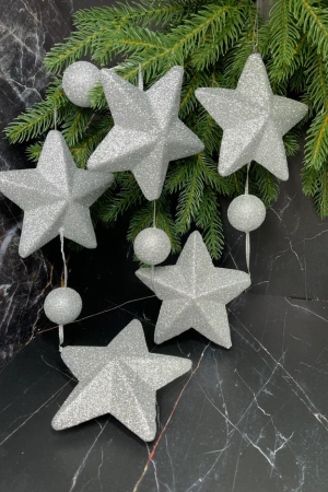 Гирлянда Звездопад 104 см., диаметр 13 см., серебряная, пенопласт, Christmas DeLuxe (89424) 