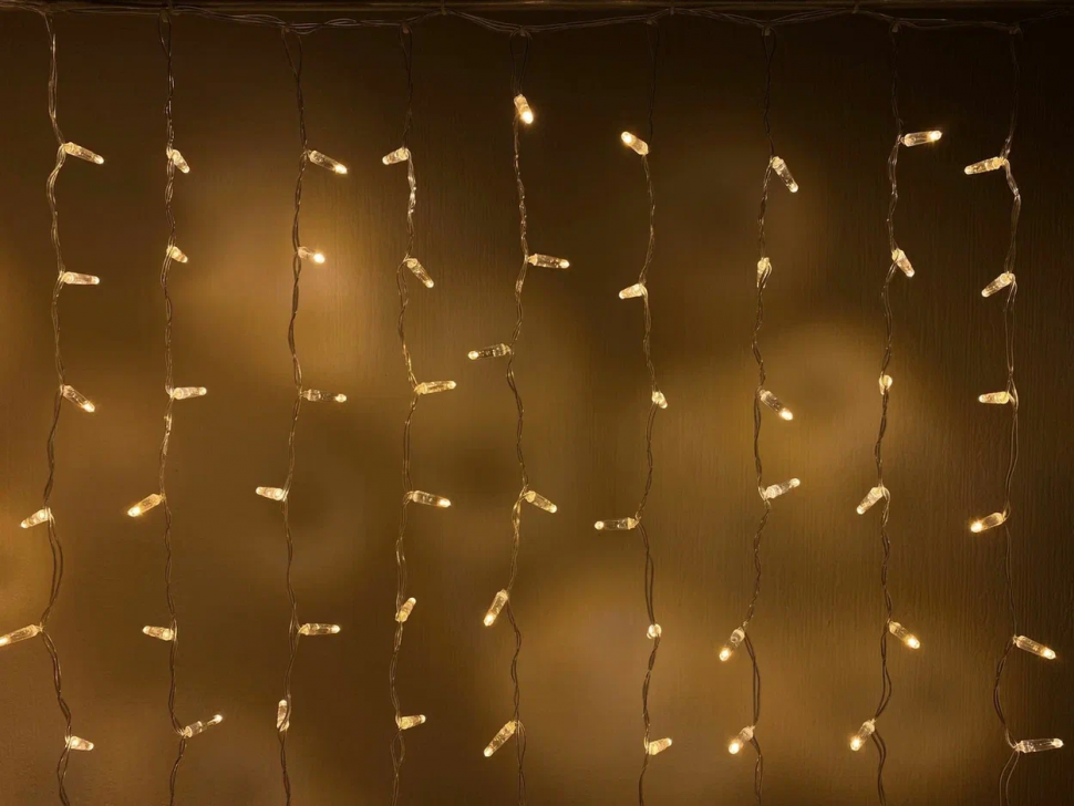 Светодиодный занавес 200 теплых белых LED ламп, 2*1 м., мерцание, прозрачный провод ПВХ, Teamprof (TPF-CS2*1F-CT/WW)