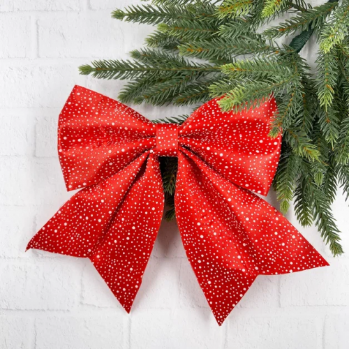 Бант Полин 20x24 см., 1 шт., красный в горошек., Christmas DeLuxe (86835) 