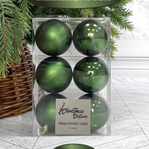 Набор пластиковых шаров Парис 80 мм., зеленый, 6 шт., Christmas DeLuxe (87065)