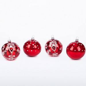 Набор стеклянных шаров Кудесник 4 шт., 75 мм., красный,  Ёлочка (С1727/1)