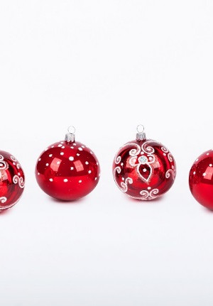 Набор стеклянных шаров Кудесник 4 шт., 75 мм., красный,  Ёлочка (С1727/1)
