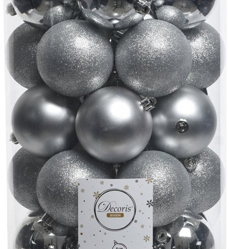 Набор пластиковых шаров Женева 80 мм, серебро, 34 шт, Kaemingk (023305) 