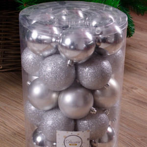 Набор пластиковых шаров Женева 80 мм, серебро, 34 шт, Kaemingk (023305) 