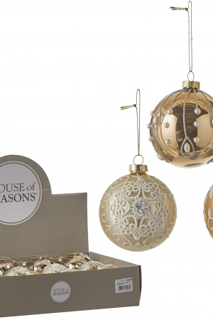 Набор стеклянных шаров Страсть 80 мм, 12 шт., золотой, House of Seasons (83187)