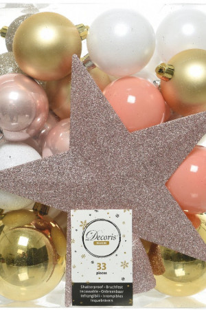 Набор елочных украшений Звездный наряд mix, 33 предмета, белый, золотой, карамельно-розовый, Kaemingk (023491)