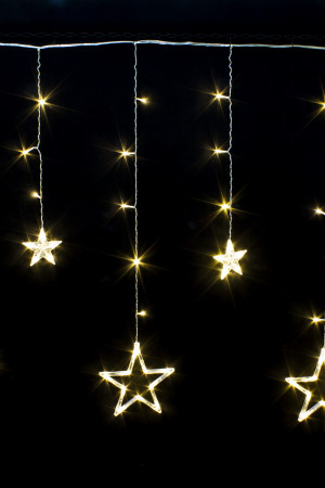 Светодиодная бахрома Звезды 2.5*0.95 м., 220V, 138 теплых белых LED ламп, прозрачный провод, контроллер, Winner (ww.02.5Т.138.S+)