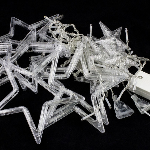 Светодиодная бахрома Звезды 2.5*0.95 м., 220V, 138 теплых белых LED ламп, прозрачный провод, контроллер, Winner (ww.02.5Т.138.S+)