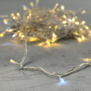 Светодиодная нить 100 теплых белых LED ламп с мерцанием, 10 м., 24В, прозрачный провод ПВХ, LTC (PST100BLW-10-1WW)