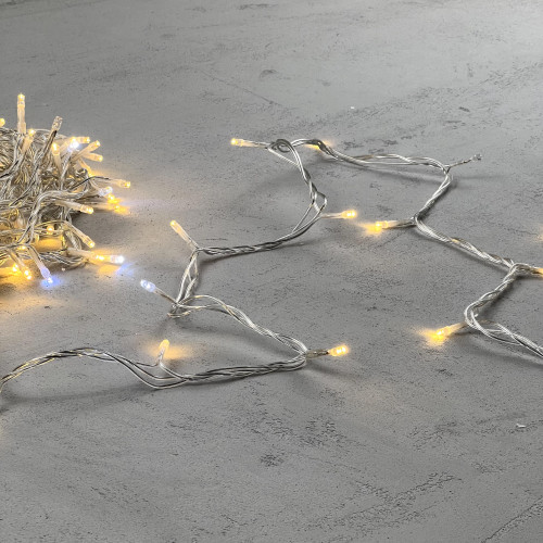 Светодиодная нить 100 теплых белых LED ламп с мерцанием, 10 м., 24В, прозрачный провод ПВХ, LTC (PST100BLW-10-1WW)
