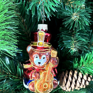 Елочное украшение Медведь-солдат с гитарой, стекло, 10 см., 1 шт., Витус (А259)
