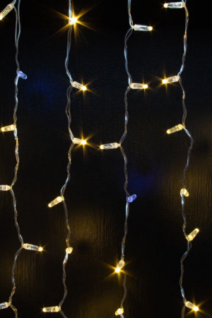 Светодиодный занавес 300 холодных белых LED ламп, 2*1.5 м., мерцание, прозрачный провод ПВХ, Teamprof (TPF-CS2*1.5F-CT/W)