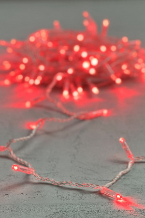 Светодиодная гирлянда с колпачком 100 красных LED ламп 10 м., 24В., прозрачный провод ПВХ, IP65, LTC (PST100CAP-10-1R)