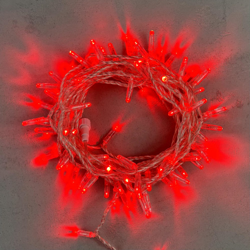 Светодиодная гирлянда с колпачком 100 красных LED ламп 10 м., 24В., прозрачный провод ПВХ, IP65, LTC (PST100CAP-10-1R)