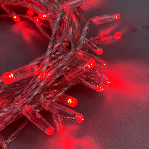 Светодиодная гирлянда с колпачком 100 красных LED ламп 10 м., 24В., прозрачный провод ПВХ, IP65, LTC (PST100CAP-10-1R)
