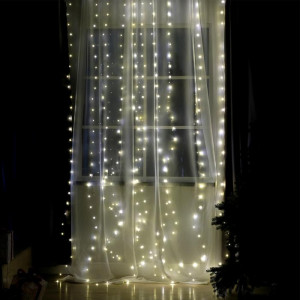 Занавес-роса 2.8×3 м. на крючках, пульт, IP20, серебристая нить, 300 теплых белых LED, 8 режимов, USB, Luazon Lighting (4814717)