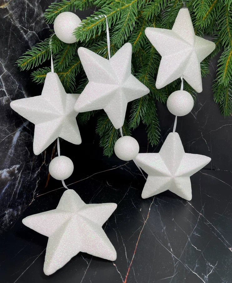 Гирлянда Звездопад 104 см., диаметр 13 см., белая, пенопласт, Christmas DeLuxe (89426) 
