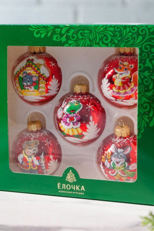 С2392/1 Набор стеклянных шаров Теремок 5 шт., 60 мм., красный,  Ёлочка