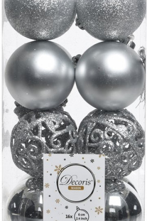 Набор пластиковых шаров Белль 60 мм, серебро, 16 шт, Kaemingk (020851)