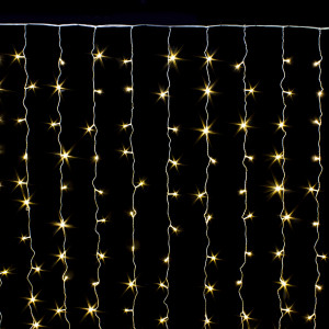 Занавес с контроллером 1.5*1 м., 220V, 100 теплых белых LED ламп, соединяемый, прозрачный провод, Winner (ww.03.5Т.100+)