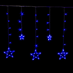 Светодиодная бахрома Звезды 2.5*0.95 м., 220V, 138 синих LED ламп, прозрачный провод, контроллер, Winner (B.02.5Т.138.S+)