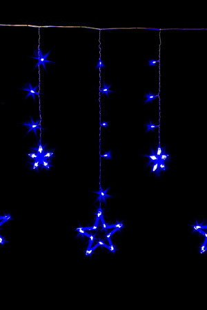 Светодиодная бахрома Звезды 2.5*0.95 м., 220V, 138 синих LED ламп, прозрачный провод, контроллер, Winner (B.02.5Т.138.S+)