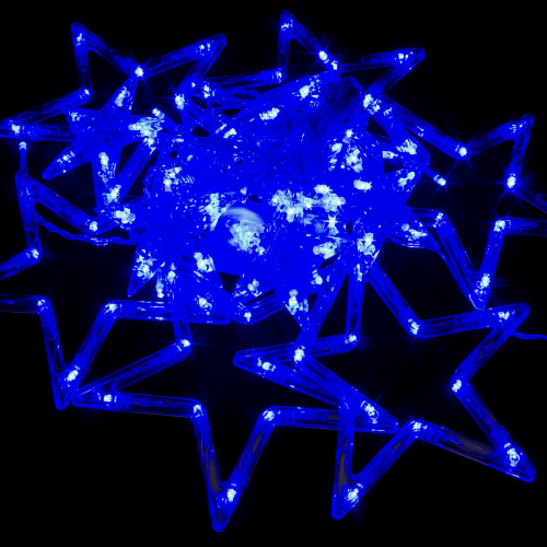 Светодиодная бахрома Звезды 2.5*0.95 м., 220V, 138 синих LED ламп, прозрачный провод, контроллер, Winner (B.02.5Т.138.S+)