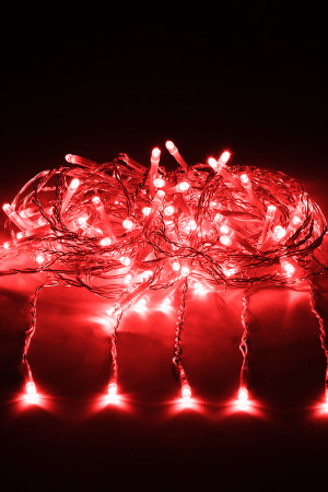Светодиодный занавес 156 красных LED ламп, 1.5*1.5 м., 220В, 8 режимов, прозрачный провод, Vegas (55080)