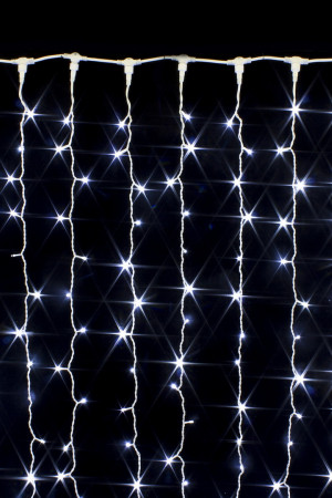 Светодиодный занавес с мерцающим диодом 3*2 м., 400 холодных белых LED ламп, белый провод, Winner Light (w.03.6W.400+)