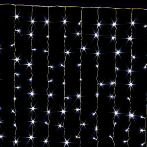 Занавес с контроллером 1.5*1 м., 220V, 100 холодных белых LED ламп, соединяемый, прозрачный провод, Winner (w.03.5T.100+)