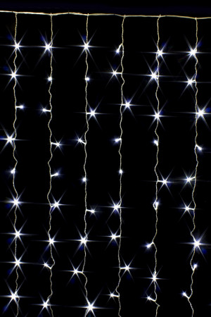 Занавес с контроллером 1.5*1 м., 220V, 100 холодных белых LED ламп, соединяемый, прозрачный провод, Winner (w.03.5T.100+)