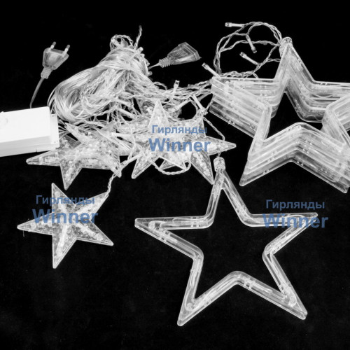 Светодиодная бахрома Звезды 2.5*0.95 м., 220V, 138 разноцветных LED ламп, прозрачный провод, контроллер, Winner (m.02.5T.138.S+)