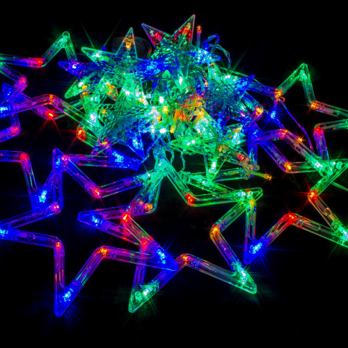 Светодиодная бахрома Звезды 2.5*0.95 м., 220V, 138 разноцветных LED ламп, прозрачный провод, контроллер, Winner (m.02.5T.138.S+)