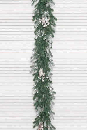 Хвойная ветвь Амелия с декором заснеженная 180 см., 100% литая хвоя, ЕлкиТорг (52075)