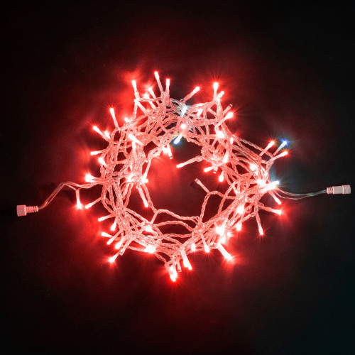 Светодиодная нить 100 красных LED ламп с мерцанием, 10 м., 24В, прозрачный провод ПВХ, LTC (PST100BLW-10-1R)