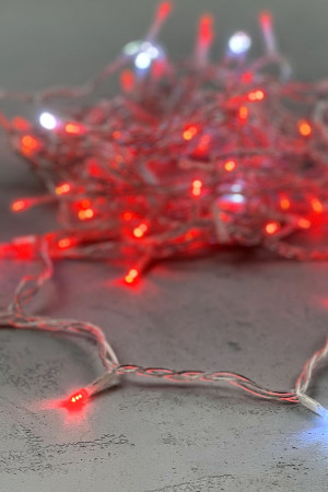 Светодиодная нить 100 красных LED ламп с мерцанием, 10 м., 24В, прозрачный провод ПВХ, LTC (PST100BLW-10-1R)