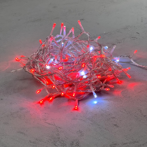 Светодиодная нить 100 красных LED ламп с мерцанием, 10 м., 24В, прозрачный провод ПВХ, LTC (PST100BLW-10-1R)