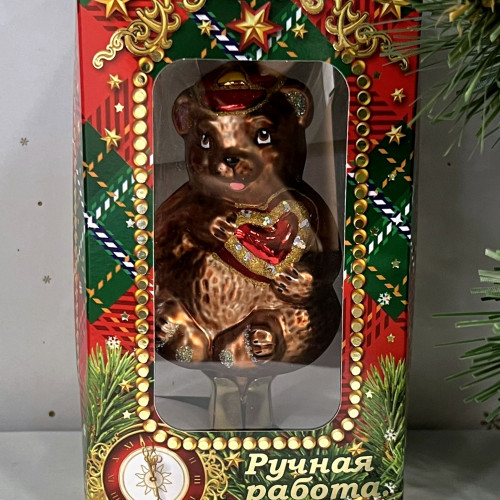 Елочное украшение Медведь, стекло, 10 см., 1 шт., Витус (А292)