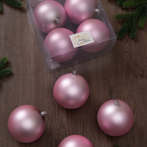 Набор пластиковых шаров Глория 100 мм., нежно-розовый матовый, 4 шт., ЕлкиТорг (150406)