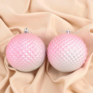 Набор шаров пластик Рельеф 10 см., 2 шт., розовый, Зимнее Волшебство (3276625)      